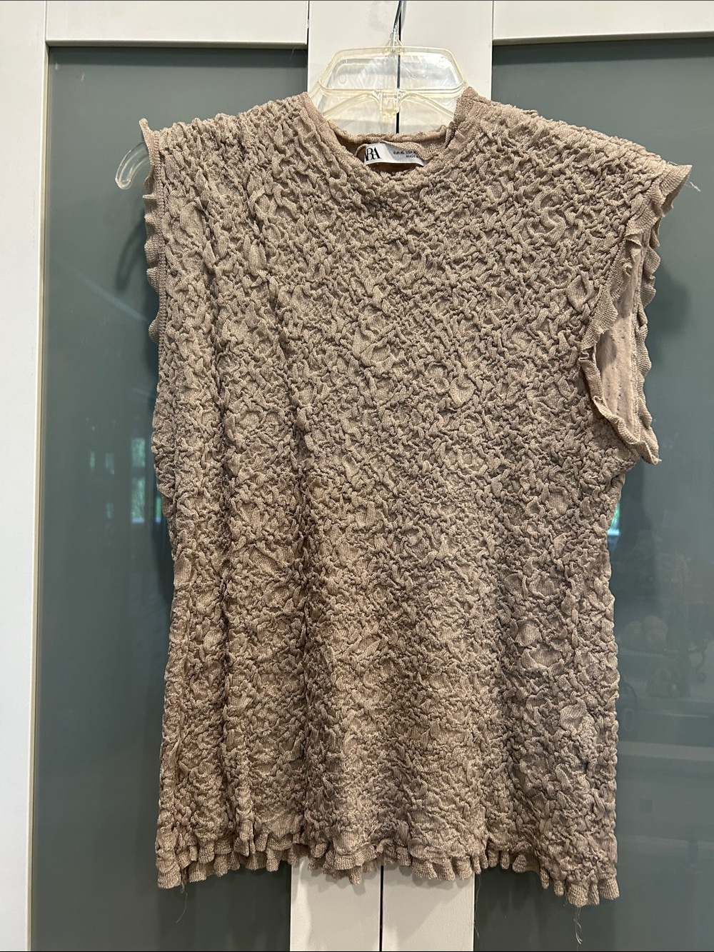 Zara Crinkle Textured Sleeveless Tank in Taupe